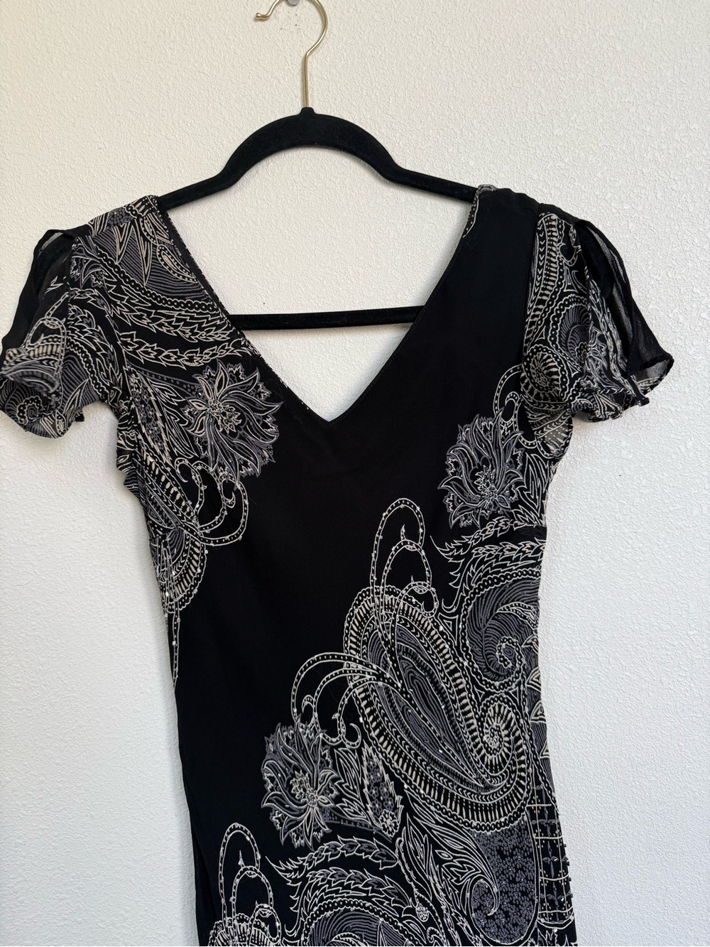 Evan Picone Petite Black Paisley Handkerchief Hem Dress Size 4 - Picture 4 of 12